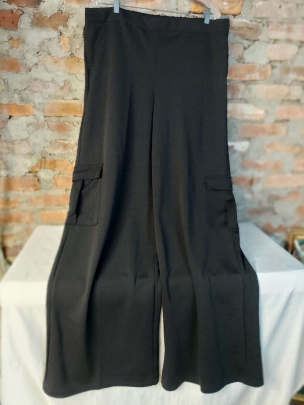 Daisy Womens Black Cargo Wide Leg Pants 3X Elastic Waist Polyester Spandex